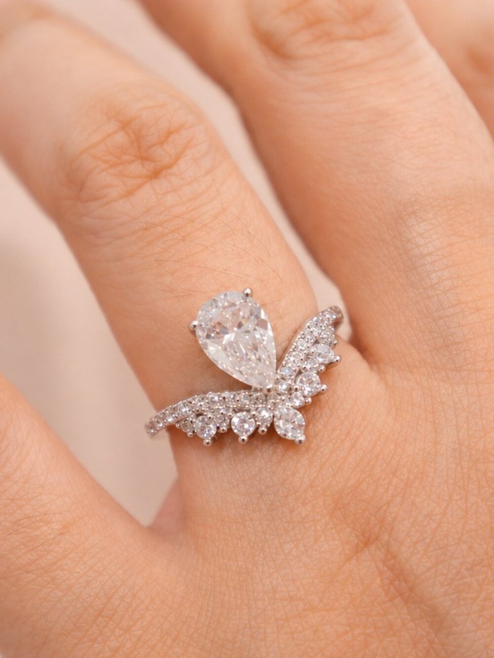 1.5CT Pear Moissanite Ring | 925 Sterling Silver Adjustable